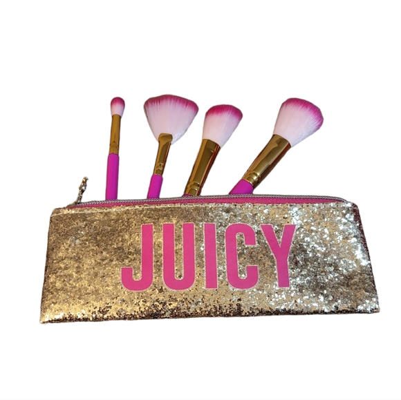Juicy Couture Pink Blk Sequins Backpack, Gold Glitter Makeup Bag & Brushes - Picture 9 of 10